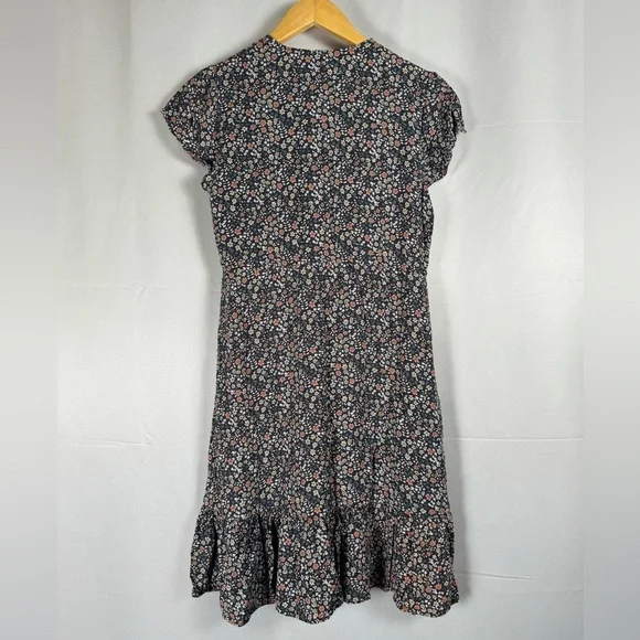 Rails Kiki Mini Dress Black Floral Tie Waist Ruffle Hem Prairie Cottagecore S - Picture 9 of 16